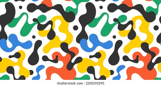 Colorful abstract doodle shape seamless pattern. Creative minimalist style art background, trendy design with basic shapes. Modern color wallpaper print backdrop.