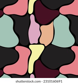 Colorful abstract doodle shape seamless pattern. Creative minimalist style art background, trendy design with basic shapes. Modern color wallpaper print backdrop.