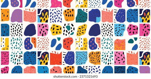 Colorful Abstract Doodle Shape Seamless Pattern Set. Creative Minimalist Style Art Background Collection, Trendy Design With Basic Shapes. Primary Color Wallpaper Print Backdrop Bundle