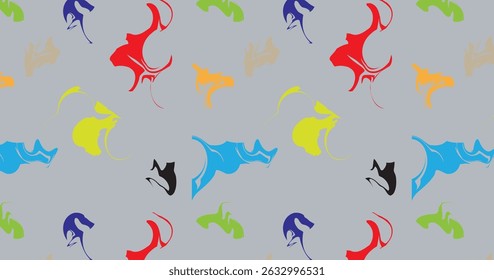 Farbige abstrakte doodle Form nahtlose Muster. Kreativer, minimalistischer Kunsthintergrund, trendiges Design mit einfachen Formen. Moderne Farbe Tapete Print-Hintergrund.
