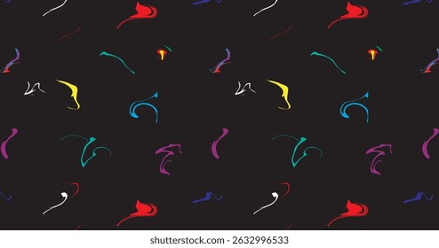 Colorful abstract doodle shape seamless pattern. Creative minimalist style art background, trendy design with basic shapes. Modern color wallpaper print backdrop.
