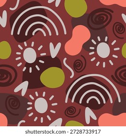 Colorido abstracto doodle forma sin patrón. Fondo creativo del arte del estilo minimalista, Fondo de pantalla de la decoración del garabato.