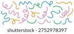 Colorful abstract doodle wavy line shapes, colorful swirls and curves line. squiggle color wave confetti, cute carnival confetti ribbons . 