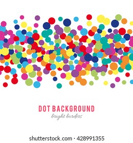 Colorful abstract dot background. Vector illustration for bright design. Circle art round backdrop. Modern pattern decoration. Color texture holiday element wallpaper. Decor fun spot card. Happy mood.