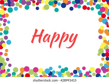 Colorful abstract dot background. Vector illustration for bright design. Circle art round backdrop. Modern pattern decoration. Color texture holiday element wallpaper. Decor fun spot card. Happy mood.