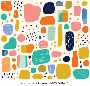 Colorful, Abstract Dotted Pattern, Organic and Geometric Shapes, Cute and Colorful,Hand Drawn Elements