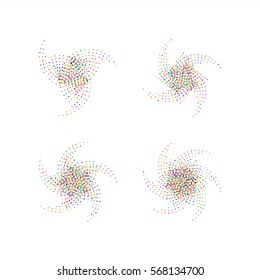 Colorful abstract dotted star. Halftone effect festive surface with colored particles. Multicolor dots on white background. Retro, vintage, hipster style starburst