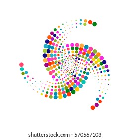 Colorful abstract dotted star. Halftone effect festive surface with colored particles. Multicolor dots on white background. Retro, vintage, hipster style