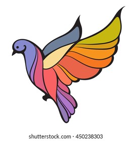 Colorful abstract dove. Vector bird illustration can be used as design for logo, tattoo, t-shirt, bag, poster, postcard