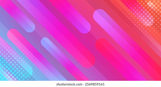 Colorful abstract dynamic background with halftones. Gradient diagonal stripes. Modern futuristic wallpapers. Suitable for templates, sale banners, events, ads, web and pages