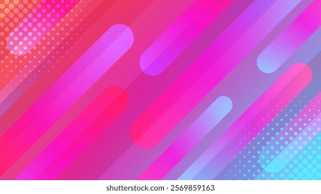 Colorful abstract dynamic background with halftones. Gradient diagonal stripes. Modern futuristic wallpapers. Suitable for templates, sale banners, events, ads, web and pages