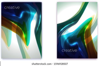 Colorful abstract dynamic fluid shape background. Color flow with glowing lines. Modern vector template for cover, brochure, presentation. Organic wave art objects