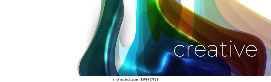 Colorful abstract dynamic fluid shape background. Color flow with glowing lines. Modern vector template for cover, brochure, presentation. Organic wave art objects