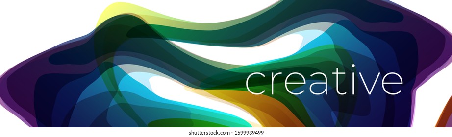 Colorful abstract dynamic fluid shape background. Color flow  lines. Modern vector template for cover, brochure, presentation. Organic wave art objects