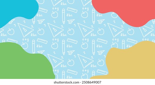 Colorful abstract educational background with hand-drawn mathematical symbols and shapes