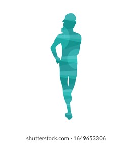 Colorful abstract effect icon of running woman, vector illustration isolated on white background. Sport and healthy active lifestyle - athlete or runner silhouette.