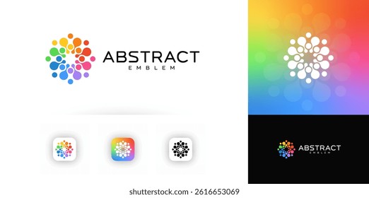 Colorful Abstract Emblem Logo with Liquid Drop Shapes Forming a Circular Pattern. Rainbow collar round stamp for Creative, Tech, or Branding Use. Modern Logotype Design. Vector Illustration