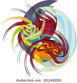 Colorful abstract emblem on a white background. Twisted wavy colored splashes for your creative ideas, prints, textiles, wallpaper, backgrounds and textures, tattoos, cards, etc.
