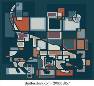 Pasos abstractos coloridos8 ilustración vectorial editable de un gato olfateando el suelo
