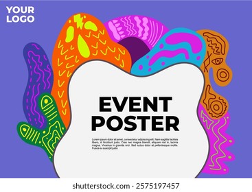 Colorful Abstract Event Poster Template with Dummy Text for Web Design, Landing page, and Print Material