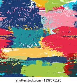 Colorful Abstract Expressionism Brush Seamless Pattern. Vector Illustration