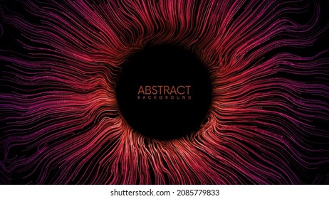 Colorful abstract eye iris or magic portal with glowing waved lines and sparks. Abstract vector background with place for your content