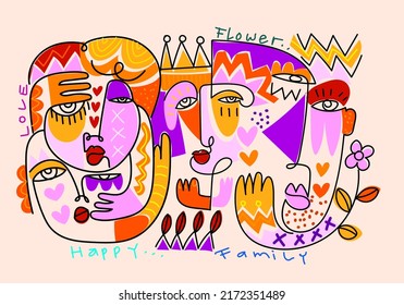 Colorful abstract face portrait, ethnic,decorative , line art,hand drawn vector illustration.