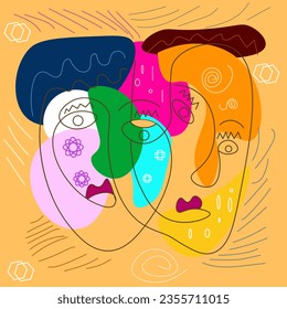Colorful abstract faces with shapes.