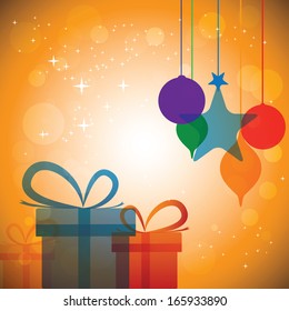 Colorful abstract festive celebrations with gift boxes & baubles - vector. The concept graphic can represent festivals like christmas or xmas, new year, birthday & wedding events, etc