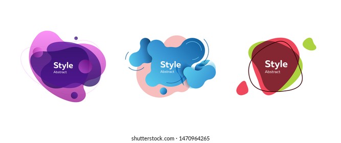 Colorful abstract figures set. Bright multicolored shapes with sample text. Trendy minimal templates for presentations, banners, flyers and posters. Vector illustration