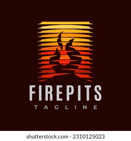 Colorida plantilla de diseño de logotipo abstracto de hoyo de fuego. Marca del logotipo de la línea de llama cuadrada.
