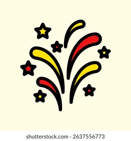 Colorful Abstract Firework Illustration with Stars and Curved Accents