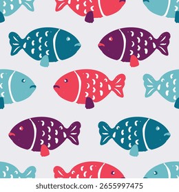 Colorful abstract fish seamless vector pattern	
