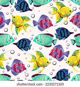 Pescado colorido y abstracto. Patrón veloz.