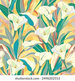 Colorful Abstract Flamingo Flower with Contemporary style on Vector Seamless Pattern