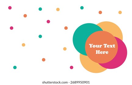 Banner de venda em flash abstrato colorido com círculos e confetes sobrepostos em um estilo geométrico moderno. Perfeito para marketing, promoção e anúncios de mídia social.