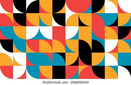 Colorful abstract flat geometric background. Seamless pattern retro Bauhaus style in red, yellow and black color. Decorative modernism design elements.