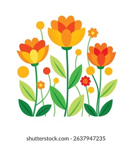 Colorful abstract floral arrangement illustration with bright orange and yellow flowers