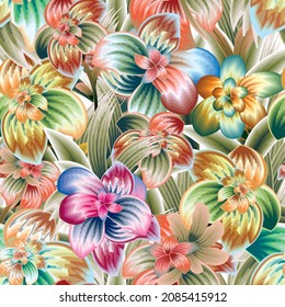 colorful abstract floral background seamless pattern vector design decorative with beautiful tropical plant leaves and foliage seamless pattern. prints texture. Floral background. Exotic summer. art 
