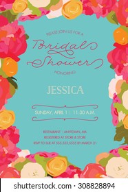 Colorful Abstract Floral Bridal Bouquet Shower Invitation Template - Vector