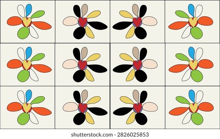 Colorful Abstract Floral Pattern with HeartShaped Centers