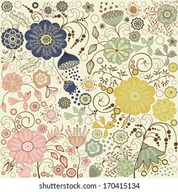 Colorful abstract floral pattern on beige background