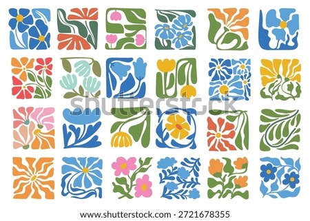 Colorful Abstract Floral Tile Set Flat Vector Illustration