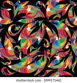 Colorful abstract floral vector seamless pattern. Ornamental bright flourish background. Beautiful hand drawn flowers. Ornate flowery vintage ornaments. Modern design for fabric, textile, wallpapers