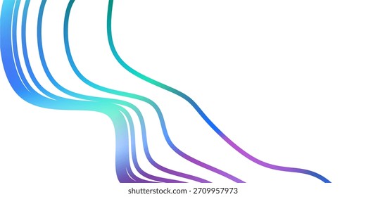 Fundo de linhas de fluxo abstratas coloridas com gradientes azuis, azuis e roxas para conceitos de tecnologia, dados e movimento