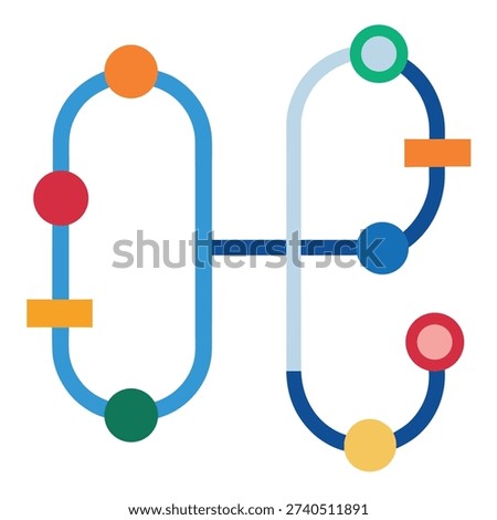 Colorful abstract flowchart icon with circles and rectangles
