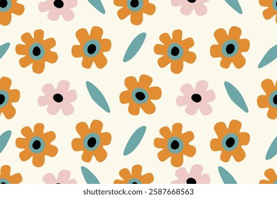 Colorful abstract flower art seamless pattern 