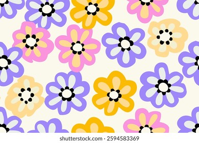 Colorful abstract flower art seamless pattern 