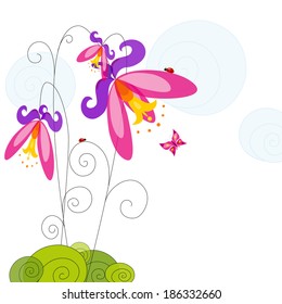 Colorful abstract flower and butterfly. 