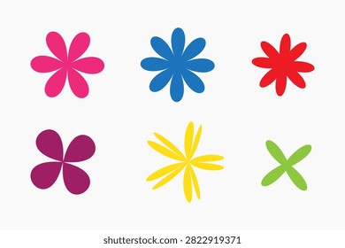 Colorful Abstract Flower Icon Set Collection Minimal Floral Symbols VecA modern collection of colorful abstract flower icons featuring simple geometric floral shapes in vibrant colors. Perfect for logos, branding, UI design, stickers, educational materials, spring themes, creative projects, apps, websites, and vector illustration collections. Clean, minimal, scalable vector design isolated on a light background.tor. 